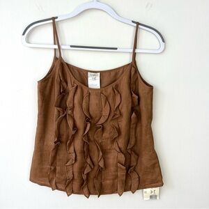NWT Louis Feraud Linen Ruffle Sleeveless Blouse